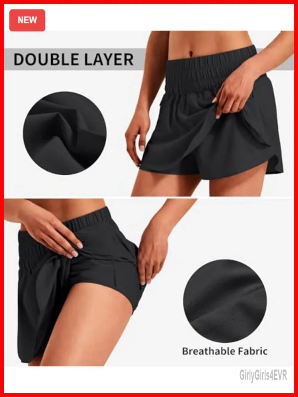 Women's Tennis Skort with 2 Zipper Pockets, High-Waisted Ruffle Skirt Overlay